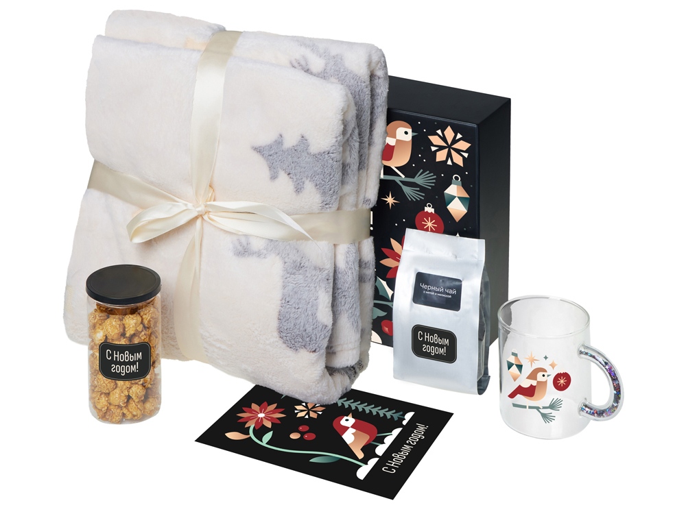 подарочный набор с пледом, кружкой и чаем-0