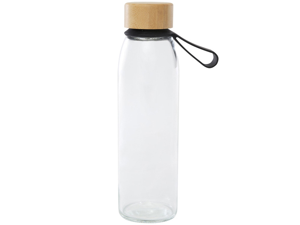Стеклянная бутылка для воды Porto объемом 500 мл с силиконовой ручкой и бамбуковой крышкой - сплошной черный-1