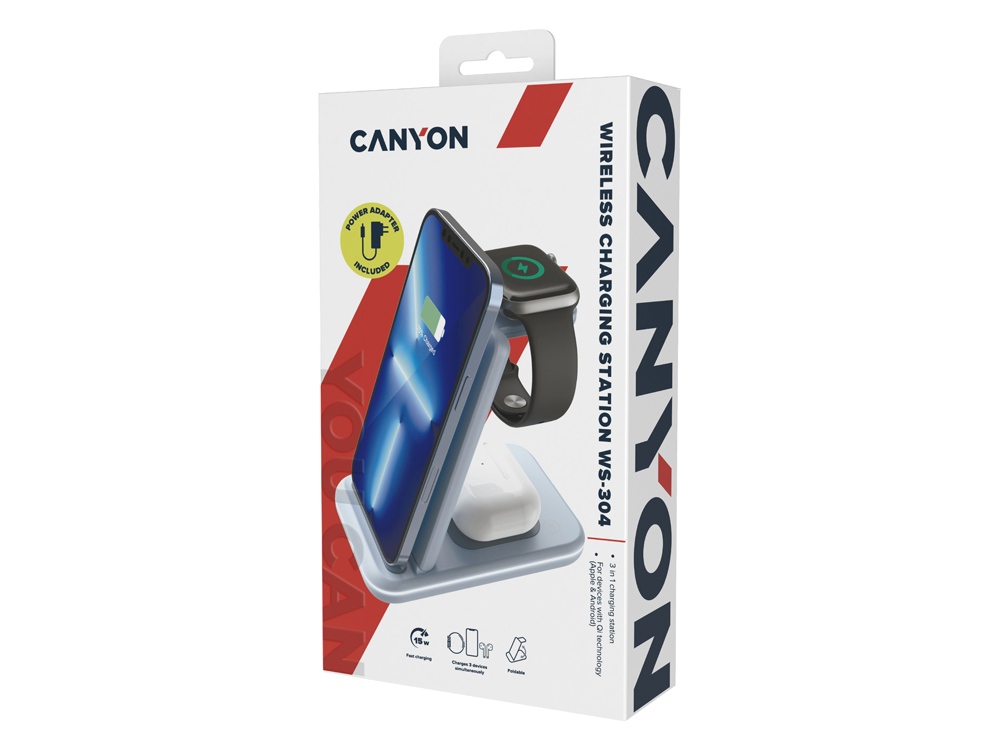 Беспроводное зарядное устройство 3-в-1 CANYON WS-304 (CNS-WCS304B), 15W, голубой-8