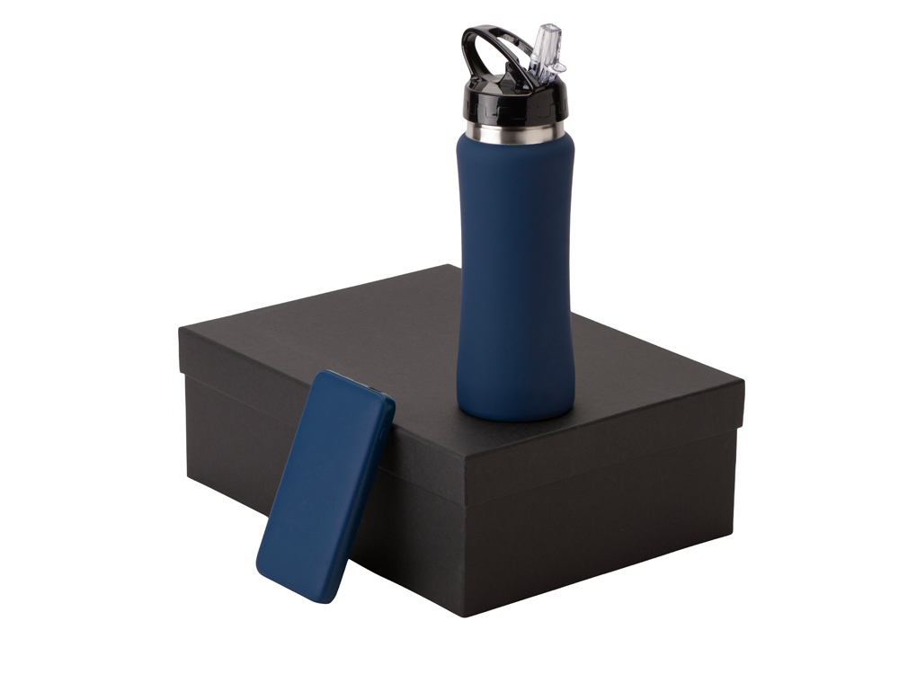 Подарочный набор с бутылкой для воды и повербанком С2, 10000 mAh, темно-синий-1