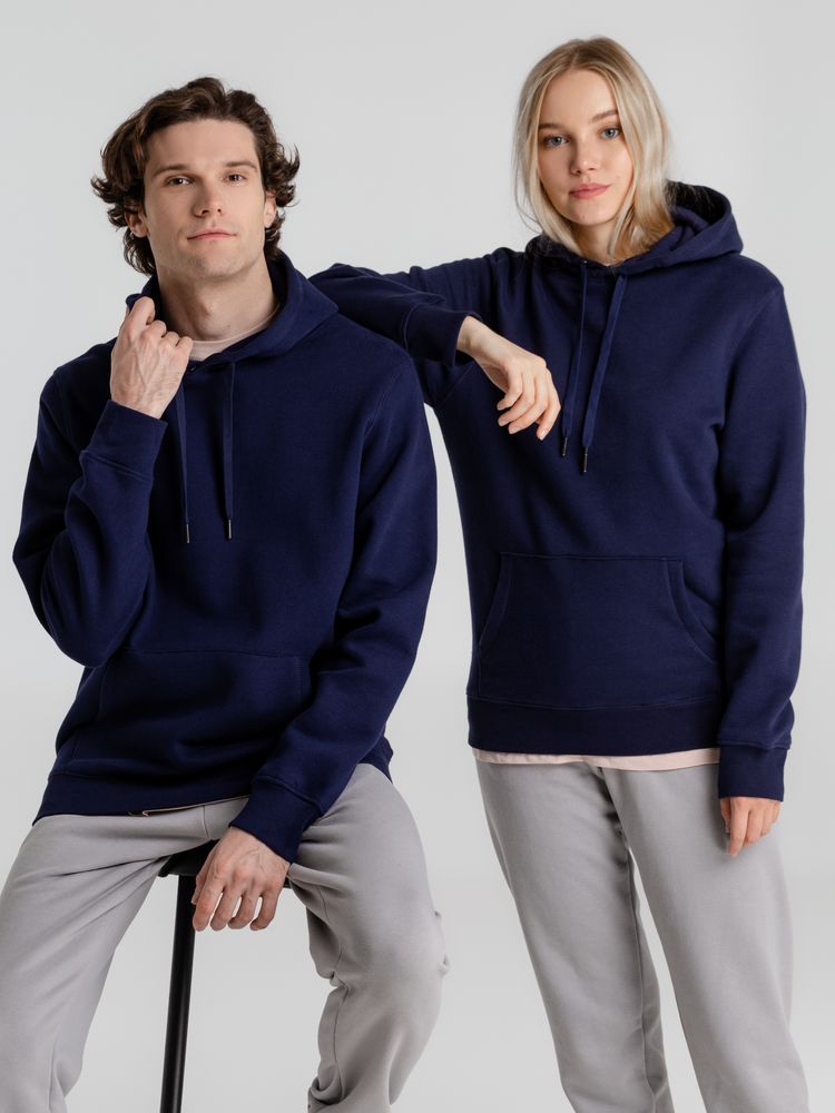 Толстовка с капюшоном унисекс King, темно-синяя-5