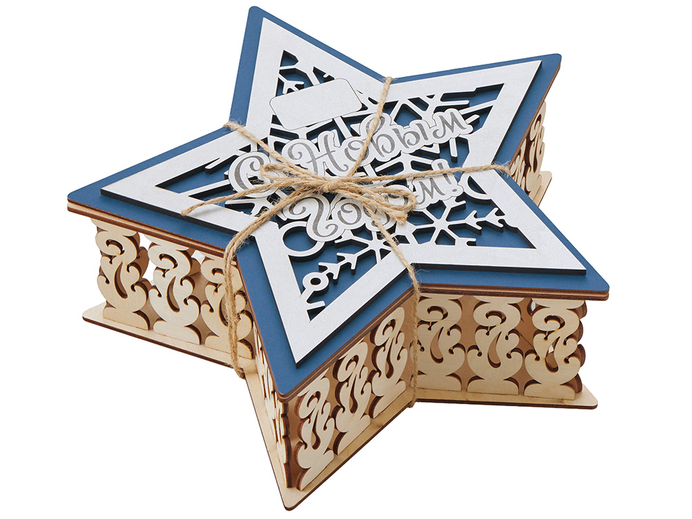 Шкатулка из фанеры в виде звезды Asteris, сине-серебристый-6