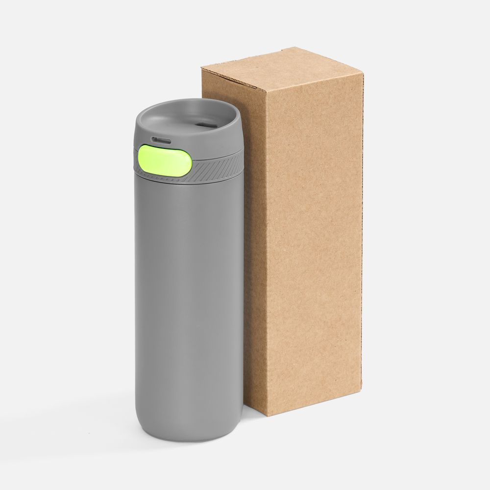 Термостакан X1 с цветной кнопкой, серый с желтым-2