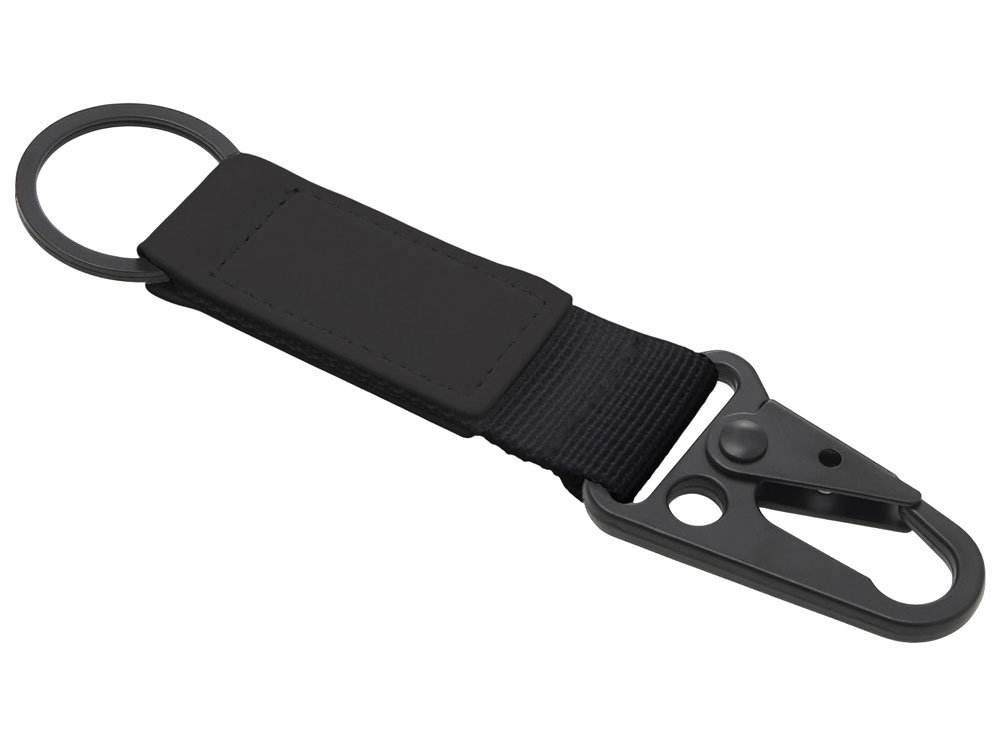 Брелок-ремувка Carabinier из ткани с вставкой из экокожи и карабином, черный-0