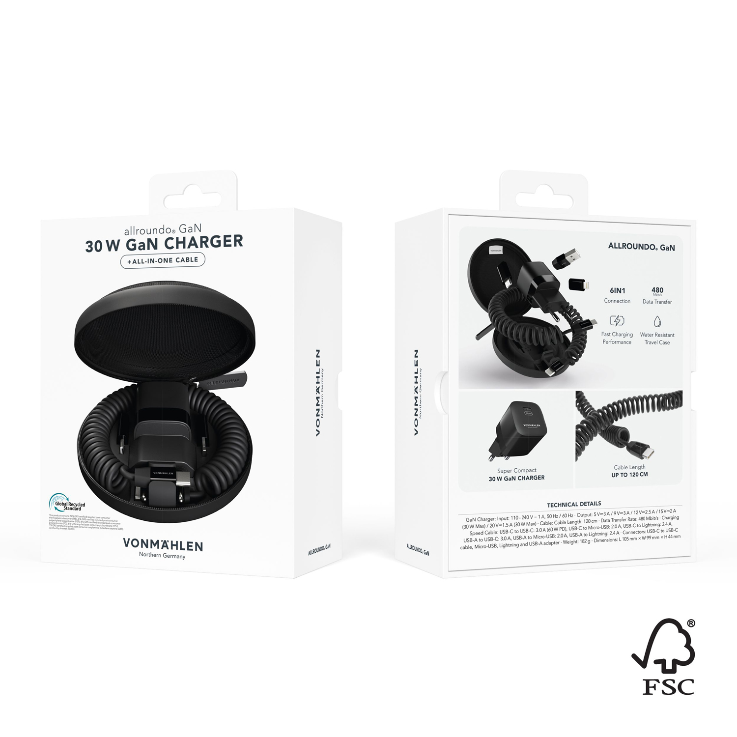 Зарядное устройство Allroundo GaN, 30 Вт, 120 см, черное-5