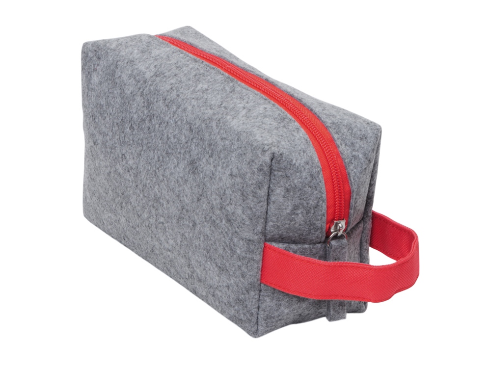 Косметичка из РПЕТ фетра с ручкой Felt, серый с красным-1