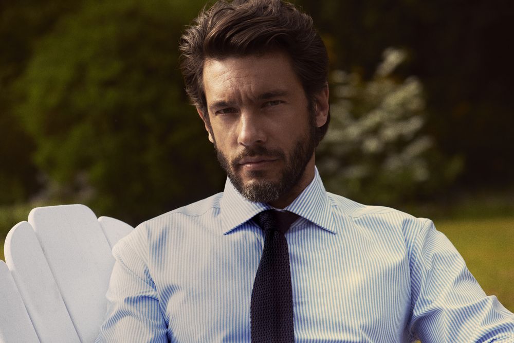 Рубашка мужская в полоску Reno, темно-синяя-1