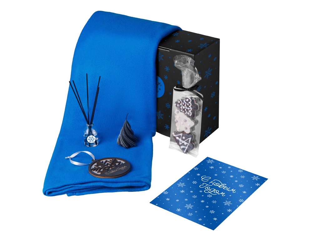 Подарочный набор с пледом, свечой и диффузором, синий-0