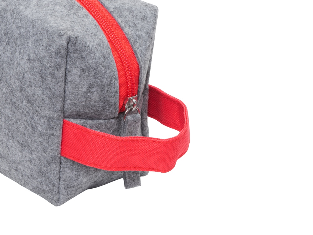 Косметичка из РПЕТ фетра с ручкой Felt, серый с красным-5