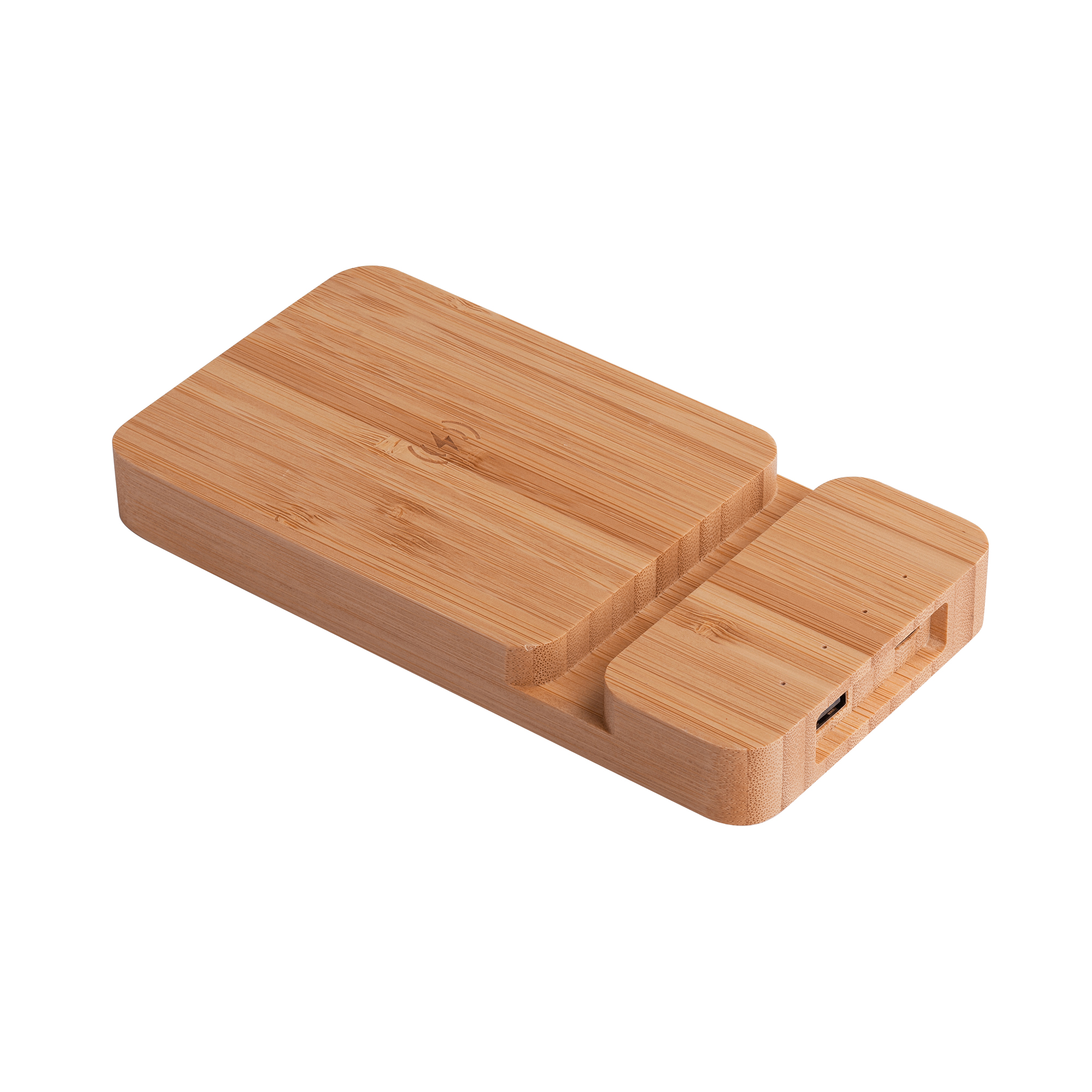 Беспроводное (10W) зарядное устройство "Bamboo Power" 5000 mAh с подставкой под смартфон, бамбук-0