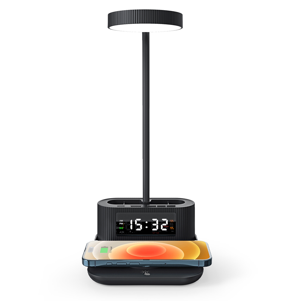 Лампа-органайзер Crolly c беспроводной зарядкой 15W, Черный-3