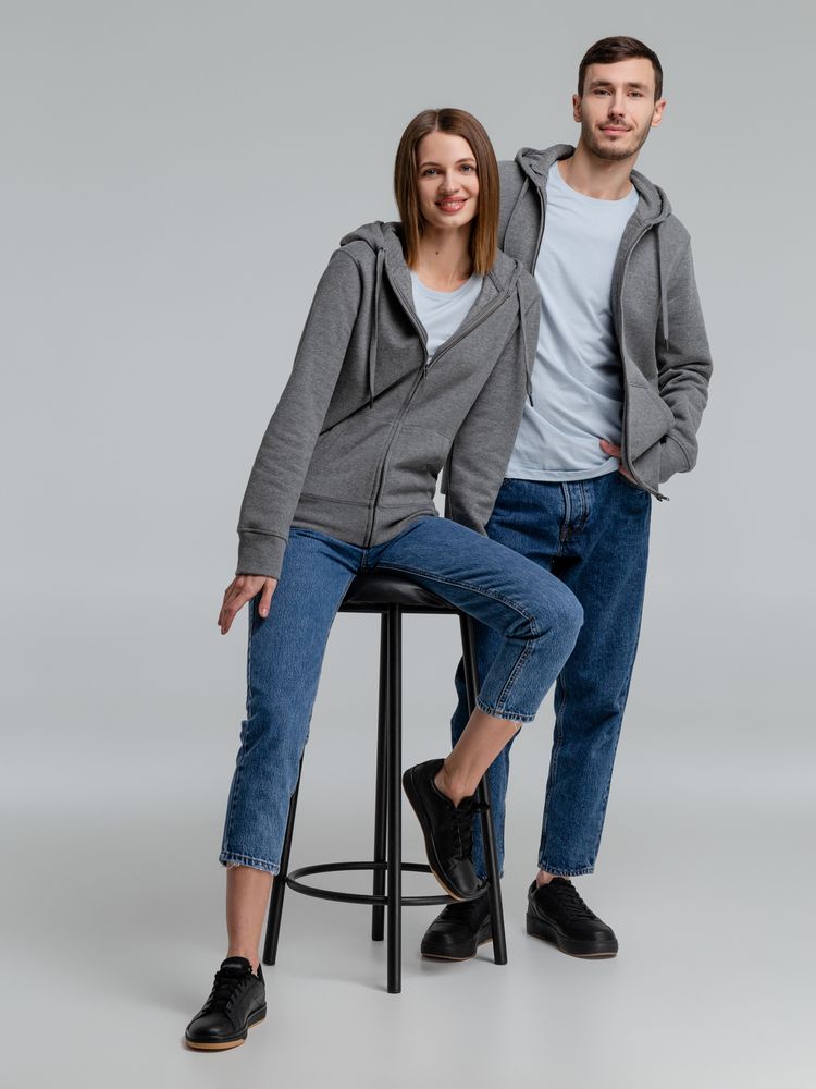 Толстовка на молнии с капюшоном унисекс King, темно-серый меланж-9