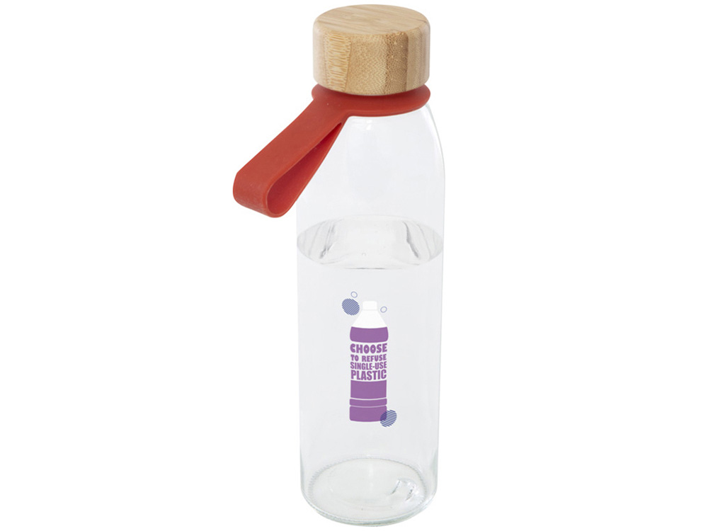 Стеклянная бутылка для воды Porto объемом 500 мл с силиконовой ручкой и бамбуковой крышкой - Brick-4