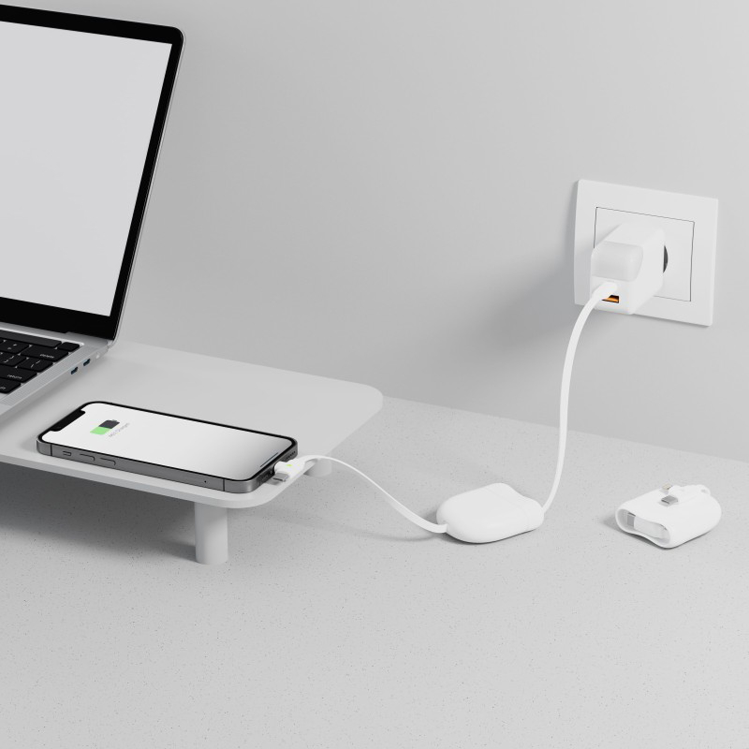 Кабель Xoopar ICE-R с ретрактором 2 в 1, разъёмы USB-C и Lightning, 60 Вт, белый-6