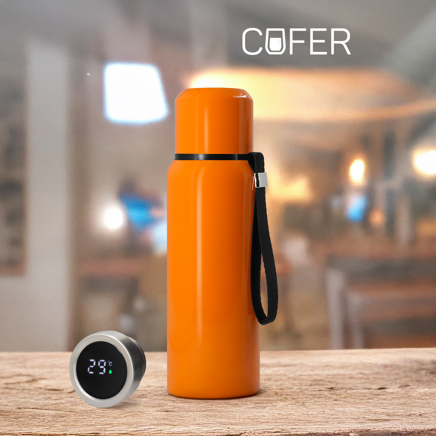 Термос S-travel New с датчиком температуры 600 мл. (оранжевый)-0