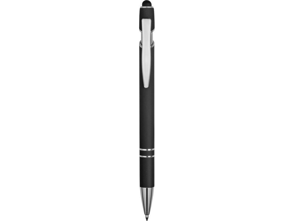 Ручка металлическая soft-touch шариковая со стилусом Sway, черный/серебристый-1