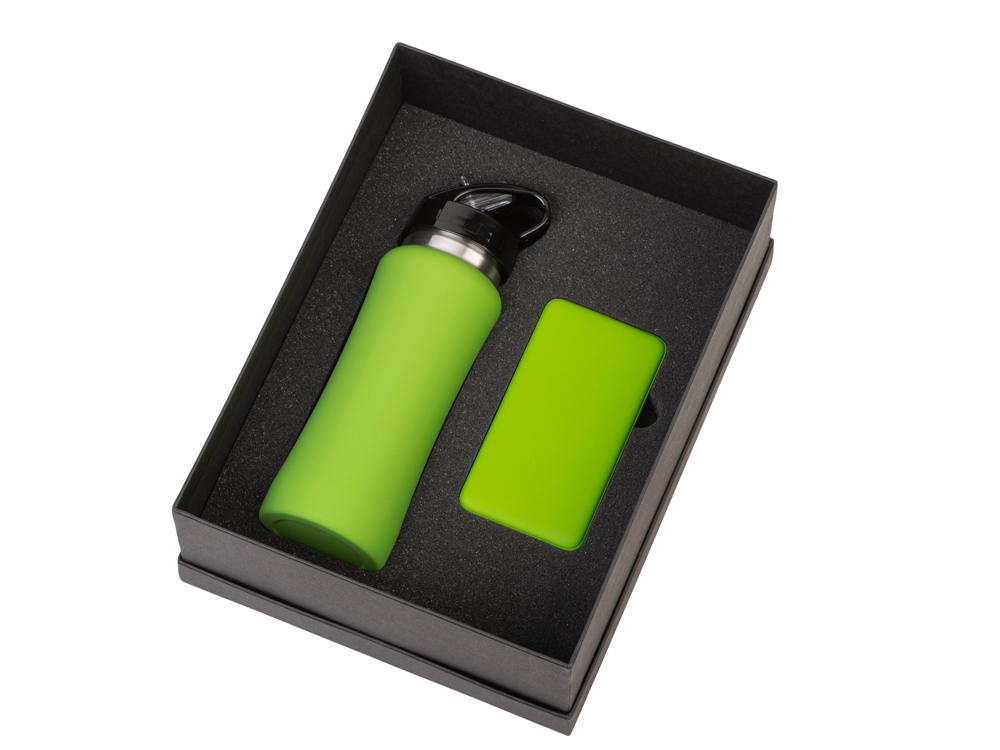Подарочный набор с бутылкой для воды и повербанком С1, 5000 mAh, зеленое яблоко-0