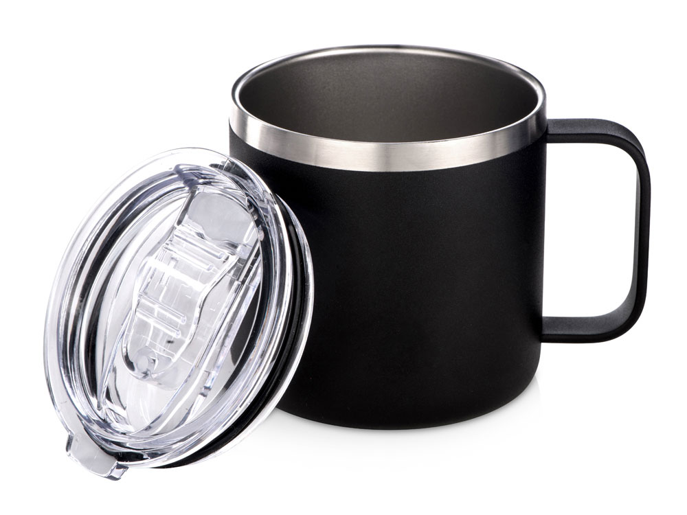 Кружка стальная Alaska с крышкой слайдером, powder coating, черный-1
