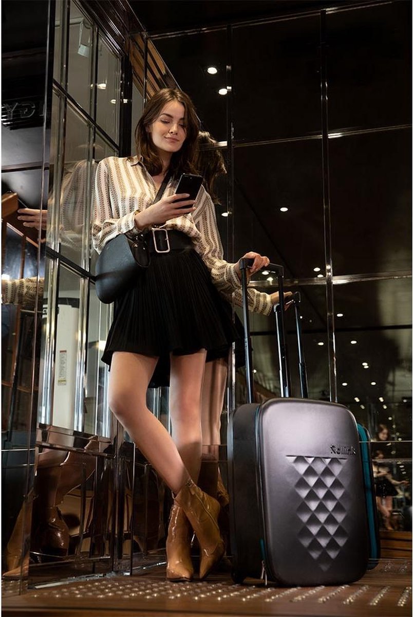 Чемодан складной Rollink Earth 55x40x20 см, 2 колеса, черный/синий-17