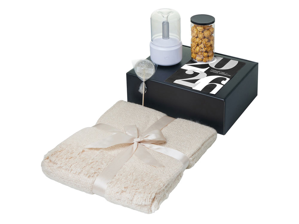 Подарочный набор с пледом, увлажнителем и попкорном, бежевый-1