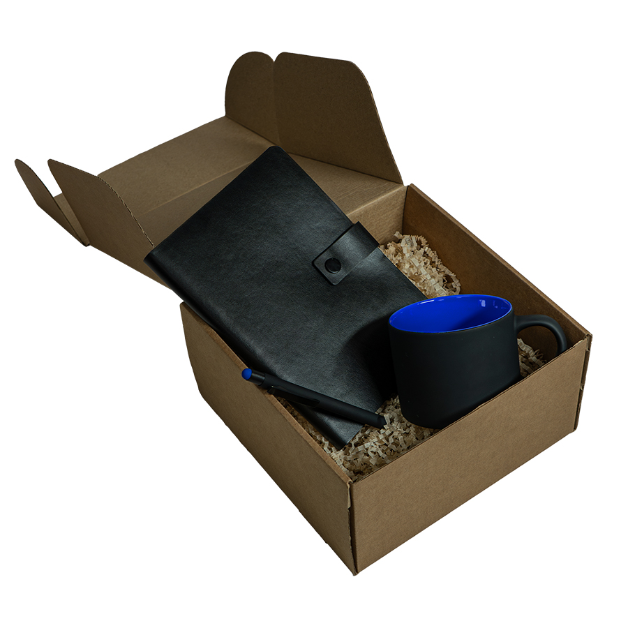 Набор подарочный DYNAMIC: кружка, ежедневник, ручка,  стружка, коробка, черный/синий, черный, синий-2