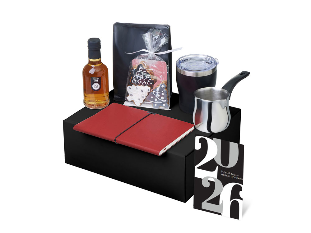 Подарочный набор с туркой, кофе и термокружкой, красный-1