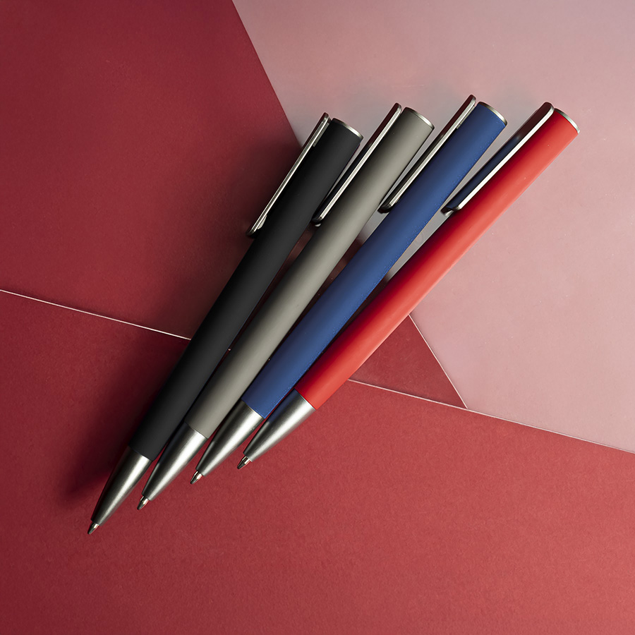 Ручка шариковая ELEGANCE с покрытием soft touch, красный, серый-1