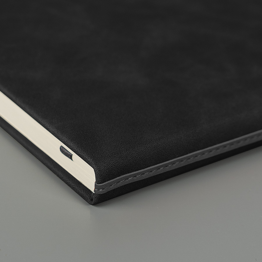 Ежедневник недатированный Muse,черный, формат А5, с декоративной серой полосой, блок в линейку, черный, серый-3