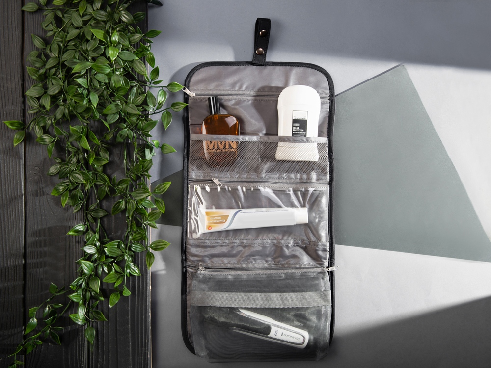 Несессер для путешествий со съемной косметичкой Flat, черный-11