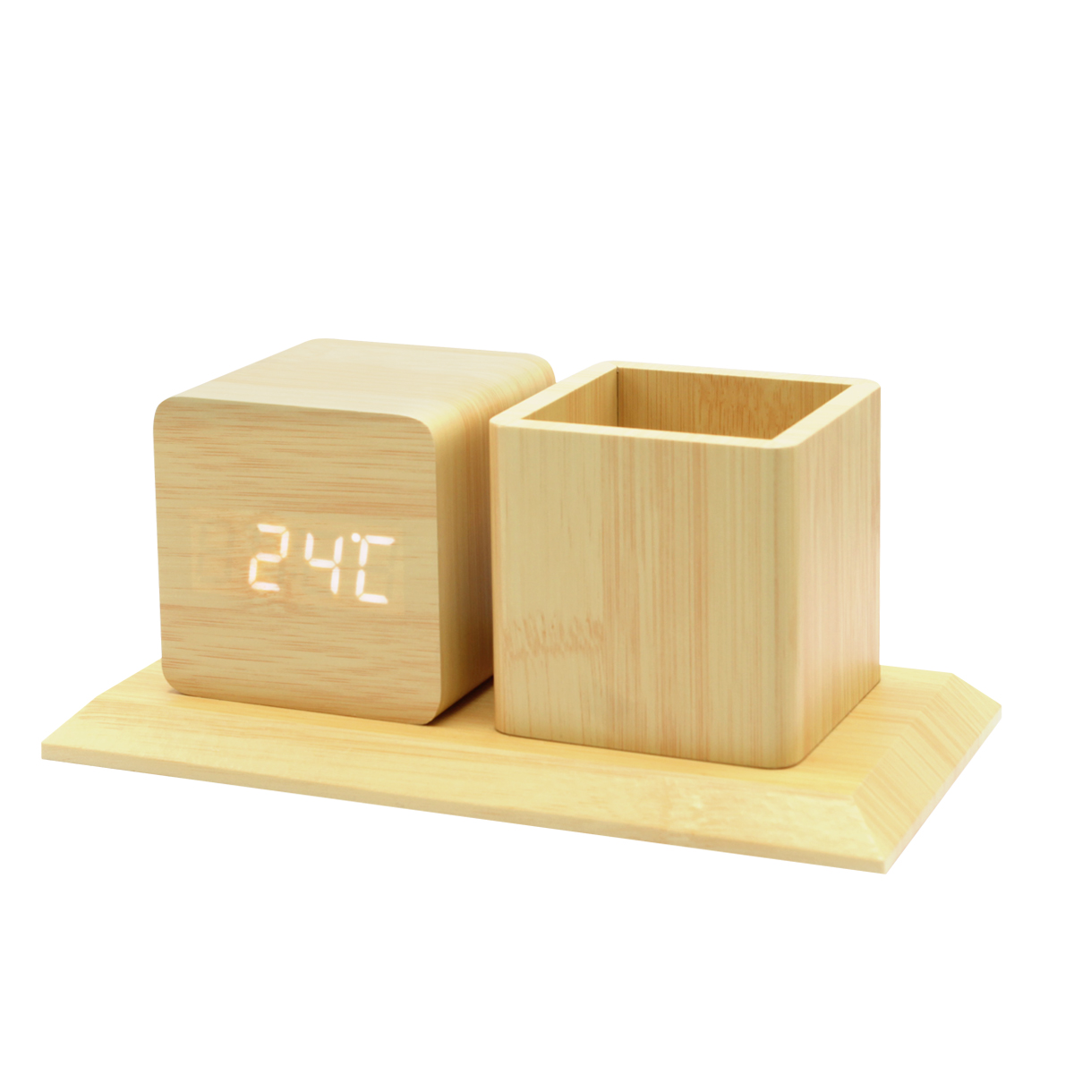 Многофункциональные часы – погодная станция с карандашницей, Коричневый-2