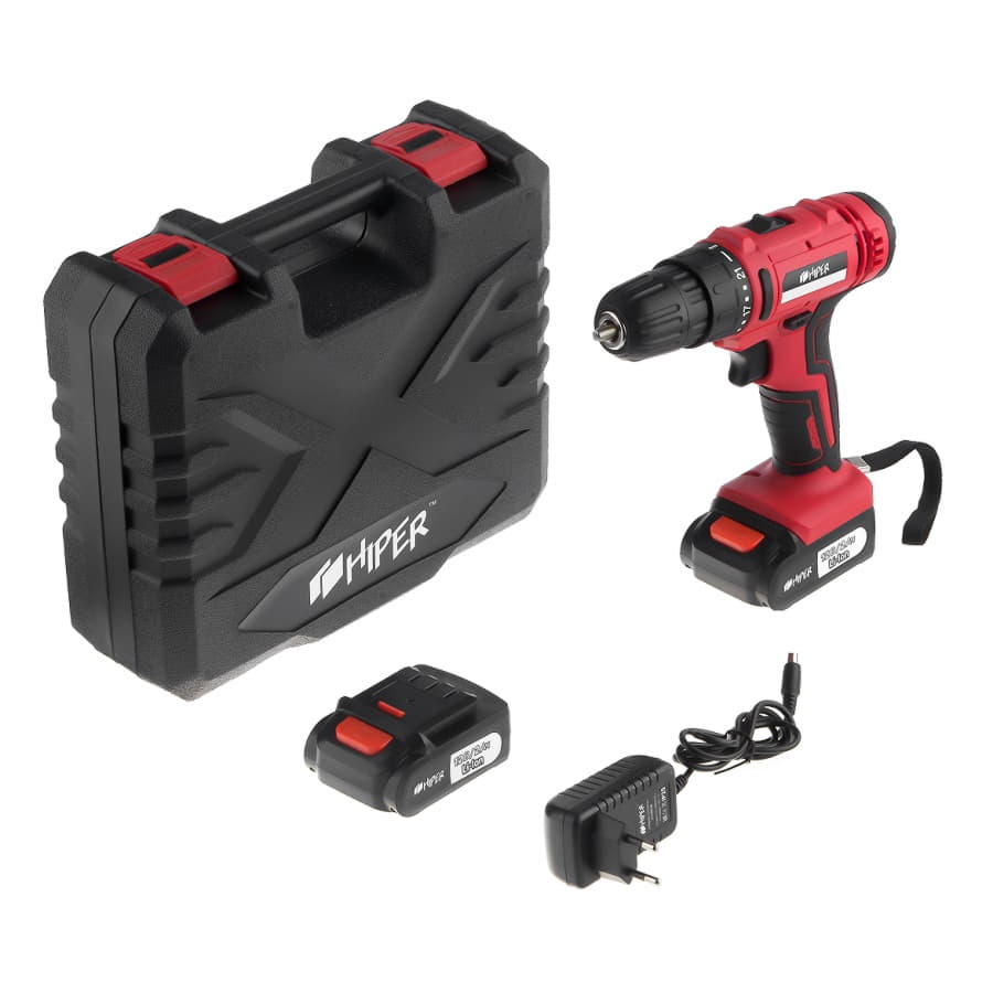 Шуруповерт аккумуляторный HIPER HCD12В, 12В, в кейсе, Li-ion батарея 2,0 Ач (2 шт), 30Нм, красный-4