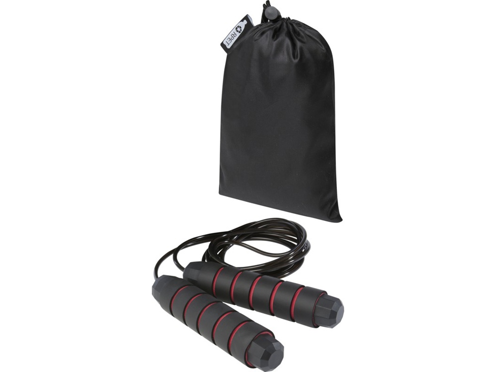 Austin, скакалка с мягкими ручками в чехле из переработанного PET-материала, красный-0