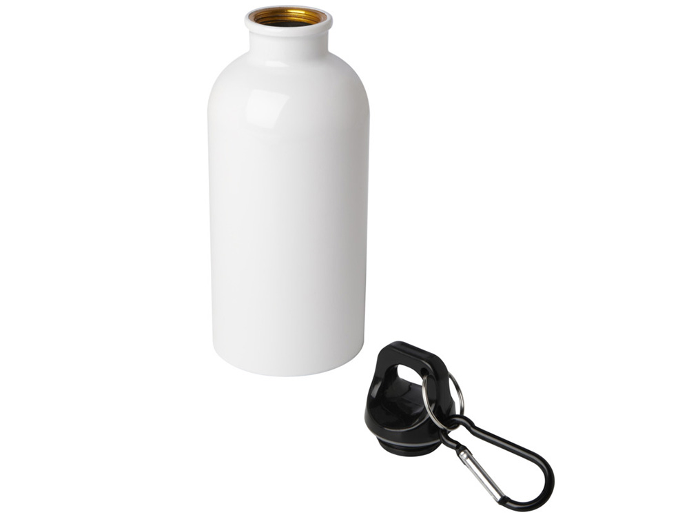 Одностенная бутылка для воды с карабином Oregon, изготовленная из нержавеющей стали, сертифицированной по стандарту RCS, объемом 400 мл - Белый-2