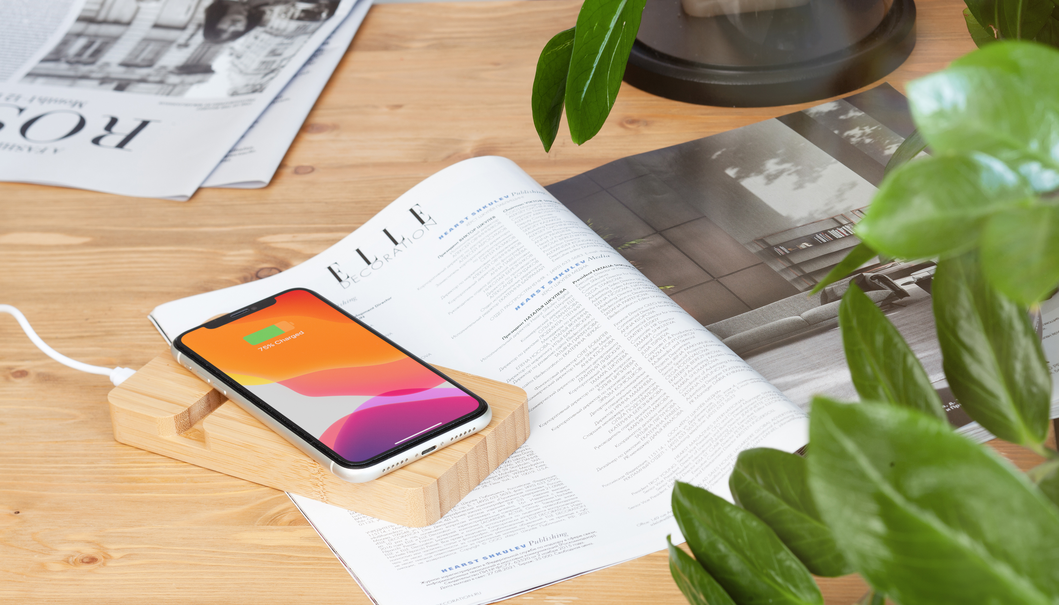 Беспроводное (10W) зарядное устройство "Bamboo Power" 5000 mAh с подставкой под смартфон, бамбук-6