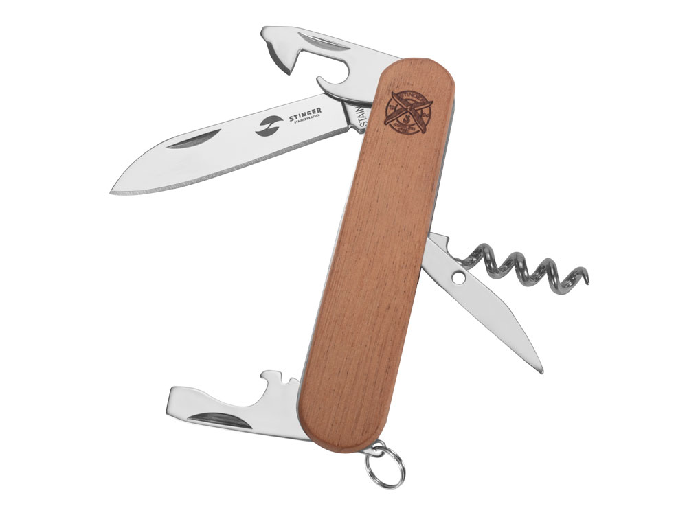 Нож перочинный Stinger, 90 мм, 10 функций, материал рукояти: древесина сапеле-0