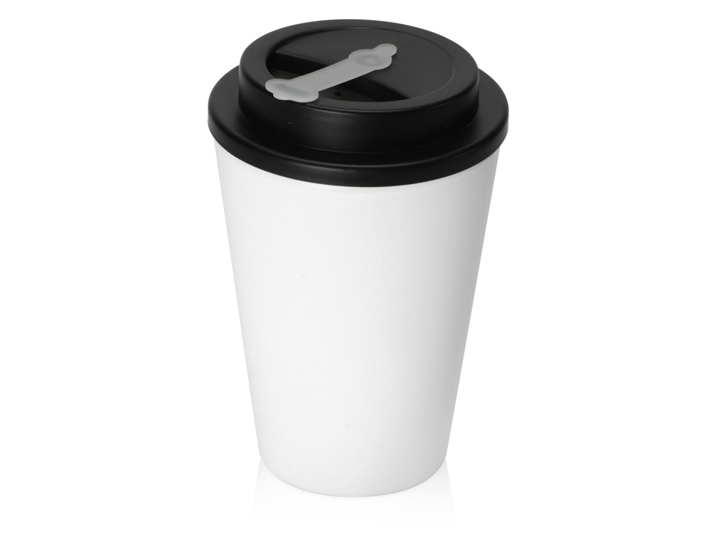 Пластиковый стакан Take away с двойными стенками и крышкой с силиконовым клапаном, 350 мл, белый/черный-0