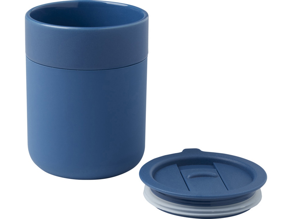 Java керамическая кружка емкостью 330 мл с силиконовой оберткой и пластиковой крышкой - Синий-2