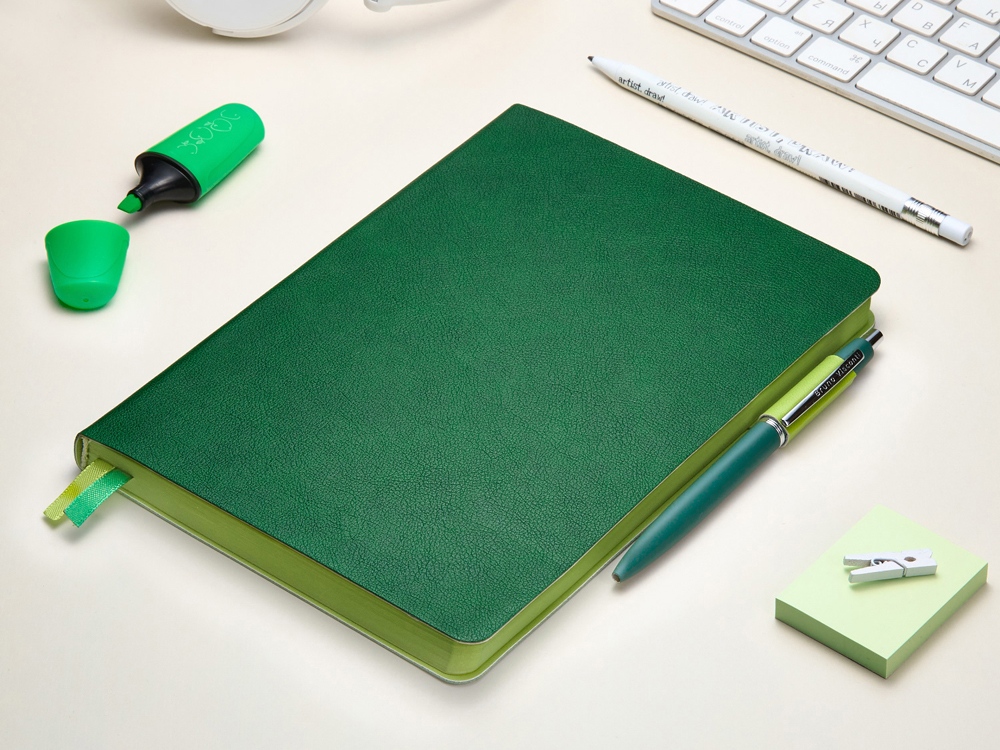 Ежедневник А5 датированный Boston 2026, зеленый с салатовым обрезом-11