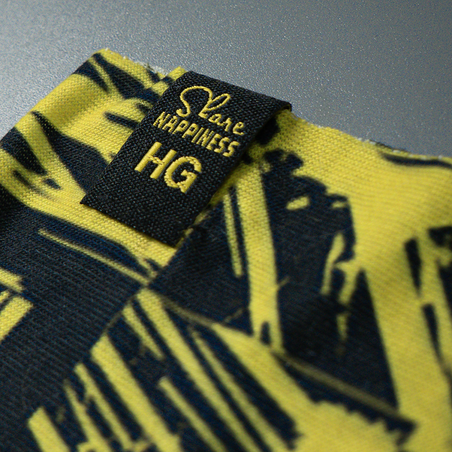 Образец снуд с  сублимационной печатью и жаккардовым логотипом CUSTOM MERCH, 100% полиэстер, 32*25 см, черный, желтый-2