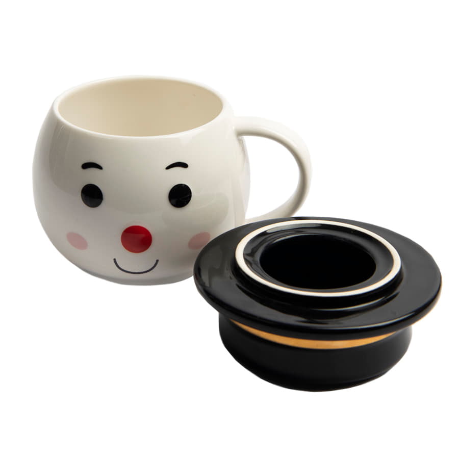 Чайная пара СНЕГОВИК с крышкой, белый, черный-3