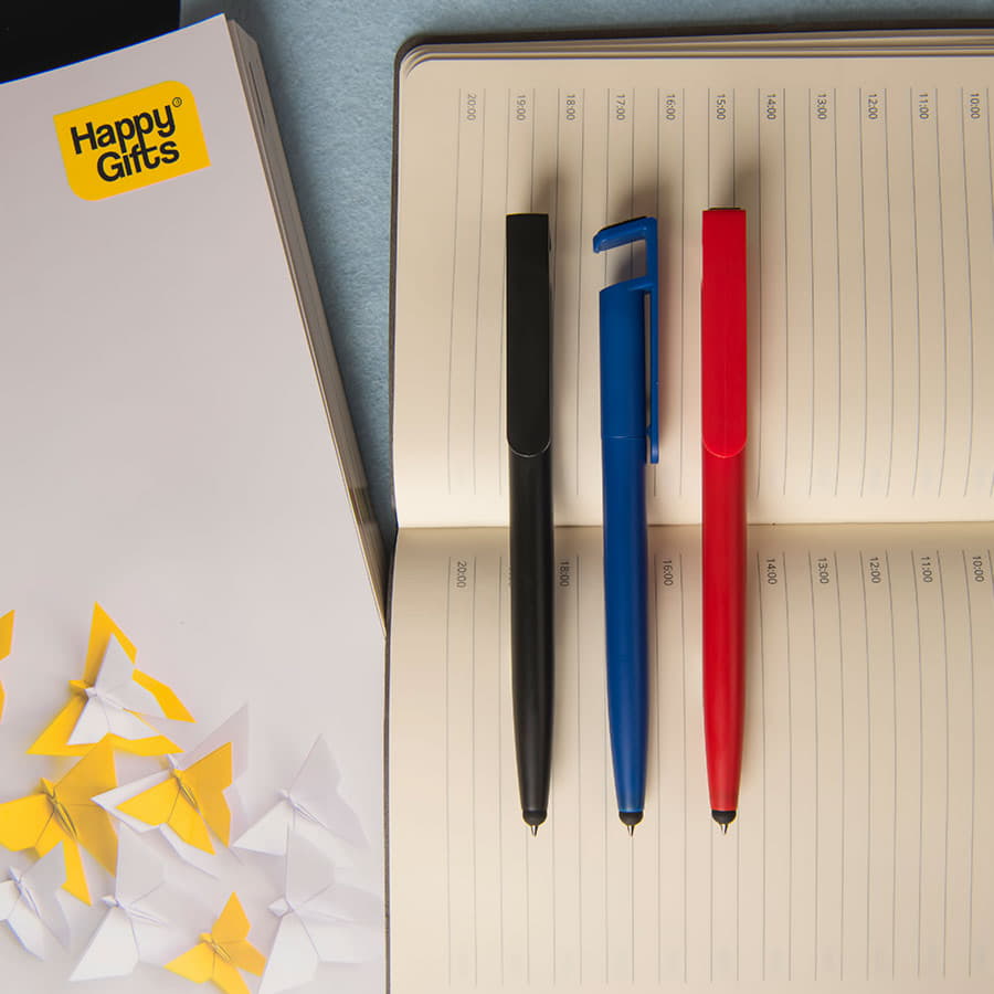 Ручка шариковая N3 со стилусом и подставкой для смартфона, ярко-красный-5