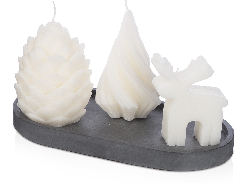 Свечи на подставке Олень, шишка, елочка-0