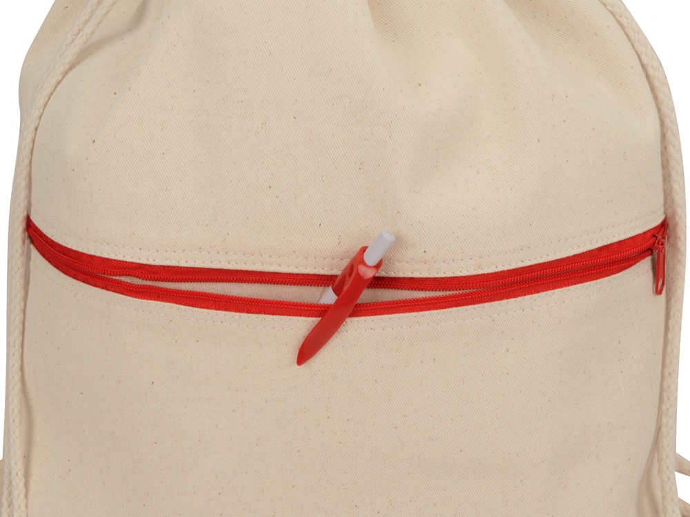 Рюкзак-мешок хлопковый Lark с цветной молнией, натуральный/красный-1