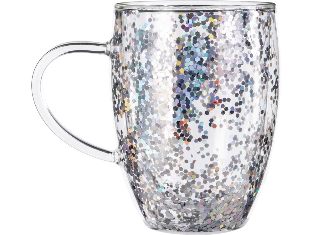 Кружка с двойными стенками с блестками, 360 мл, серебристый-2