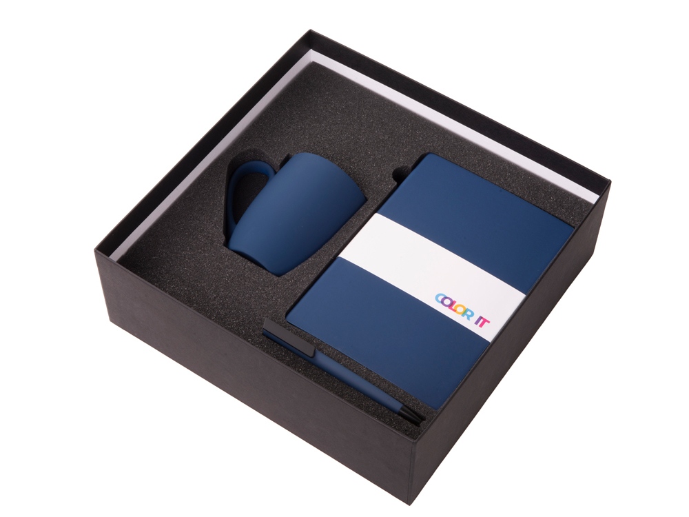 Подарочный набор c блокнотом C3, ручкой и кружкой, темно-синий-1