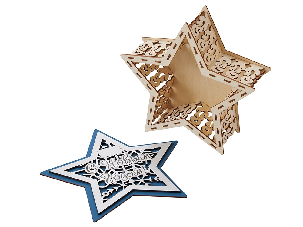 Шкатулка из фанеры в виде звезды Asteris, сине-серебристый-8