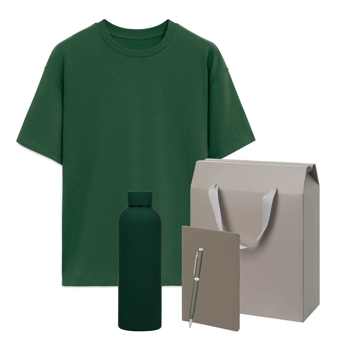 Набор с одеждой RUST (футболка, термобутылка, блокнот, ручка), зеленый/серый, M/L-0