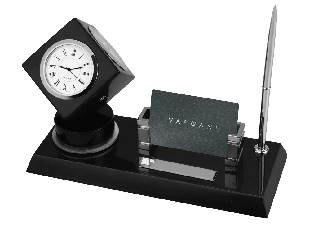 Настольный прибор с погодной станцией Магдебург, черный-0