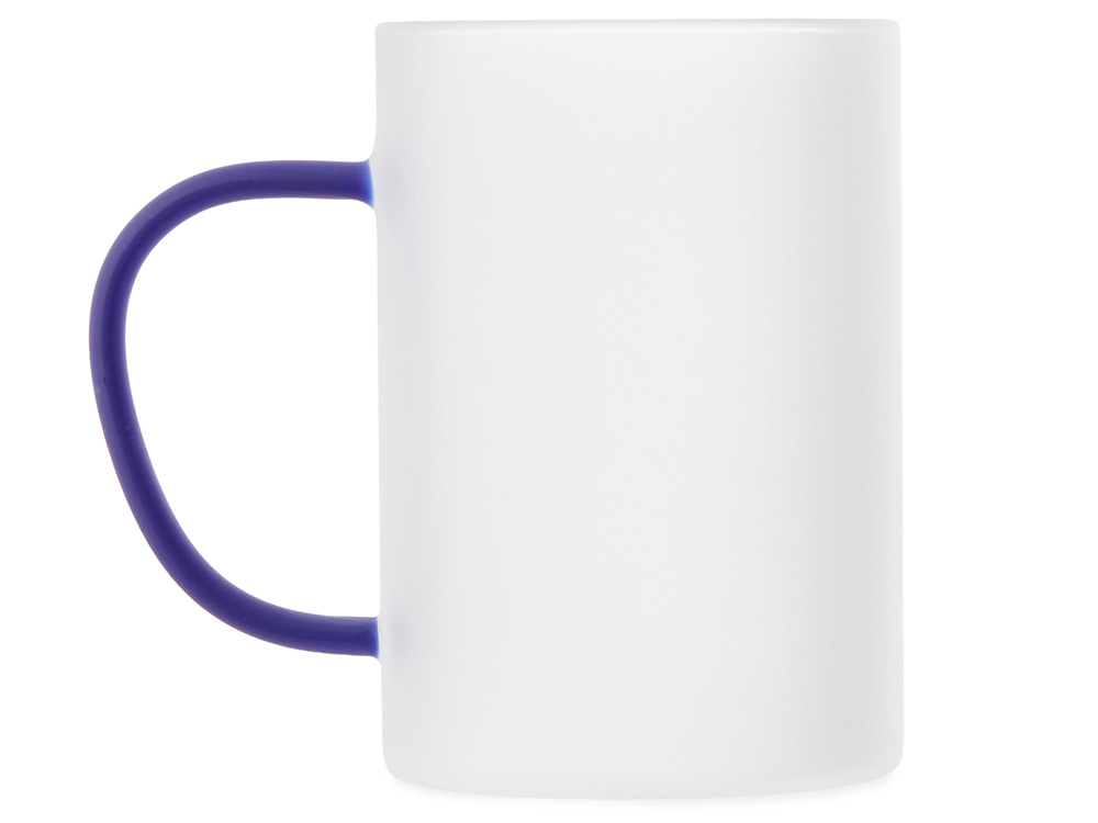 Стеклянная матовая кружка Акцент с цветной ручкой для сублимации, синий-2