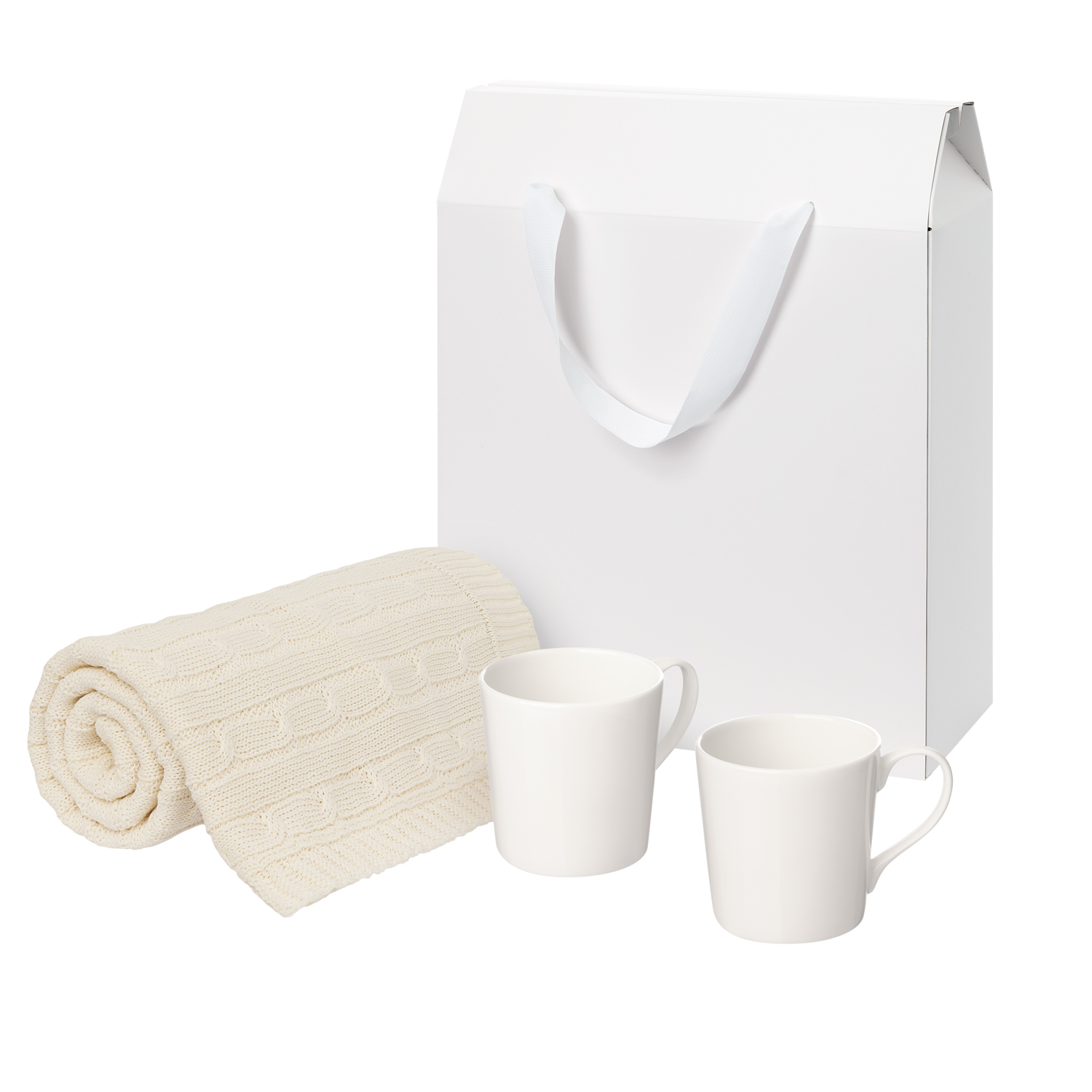 Подарочный набор Сиена (Siena), Фадо (Fado), бежевый в коробке-пакете (две фарфоровых кружки, плед)-0